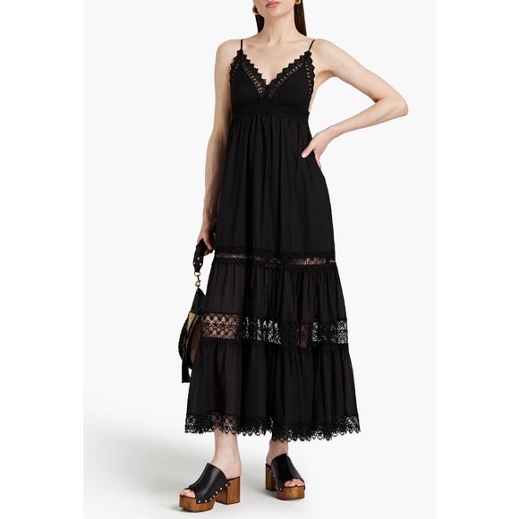 NEW Charo Ruiz Ibiza Geneva Lace Panel Maxi Dress (Sz S) Black